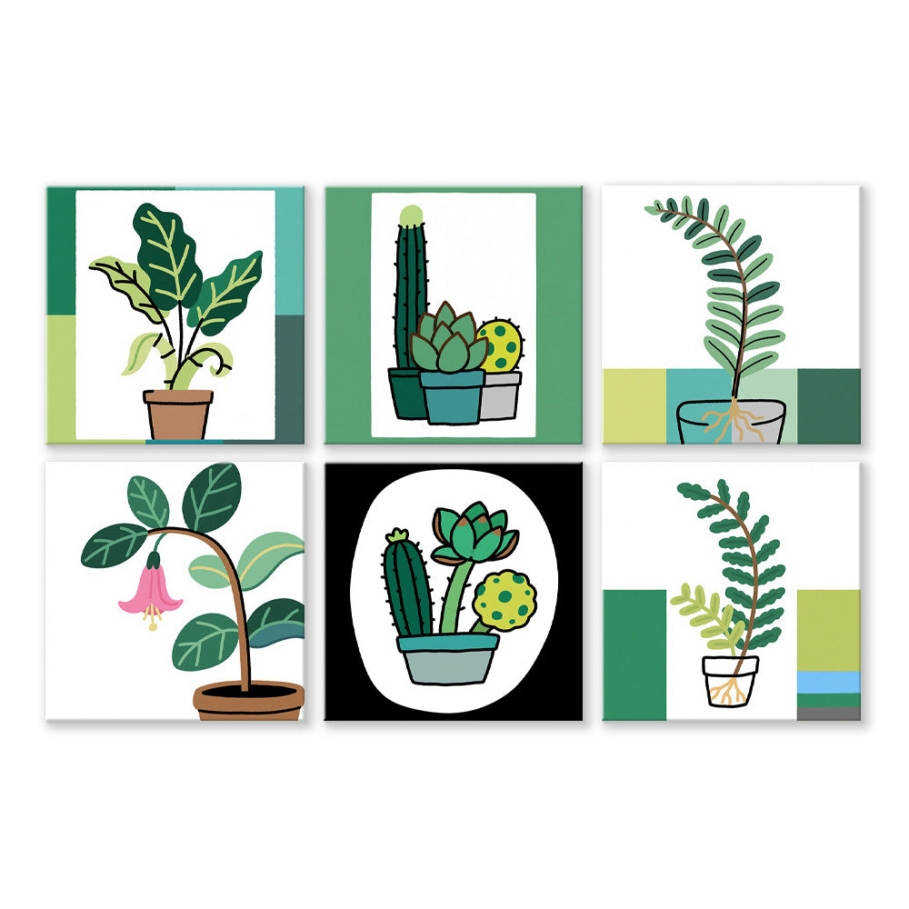Plantas Verdes Simples en Macetas 6 Partes Mini Pintar por Números