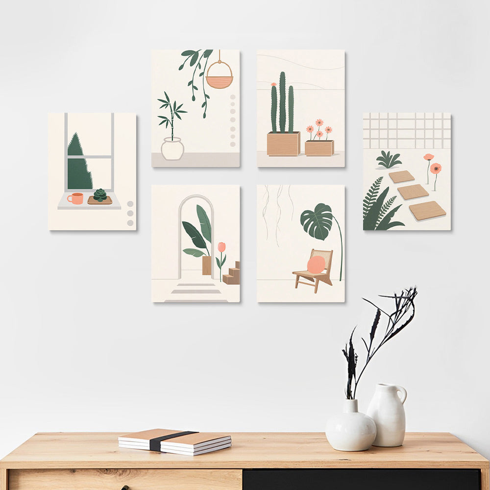Plantas Verdes Simples y Tranquilas 6 Partes Mini Pintar por Números