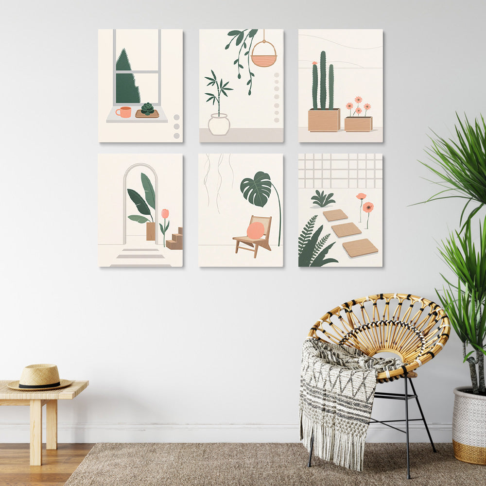 Plantas Verdes Simples y Tranquilas 6 Partes Mini Pintar por Números