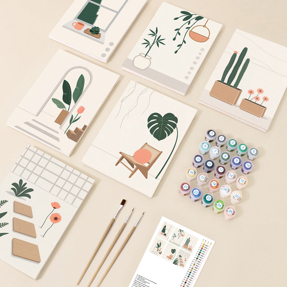 Plantas Verdes Simples y Tranquilas 6 Partes Mini Pintar por Números