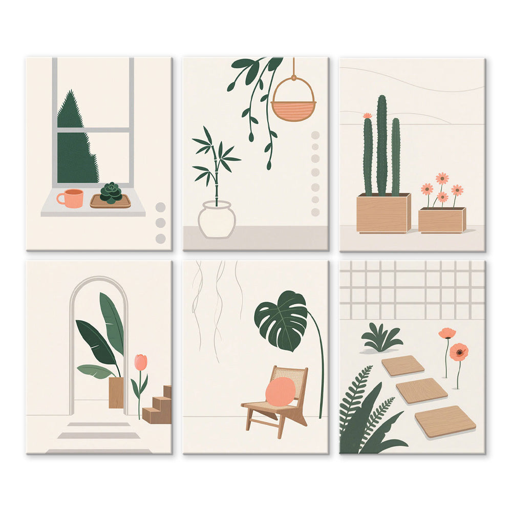 Plantas Verdes Simples y Tranquilas 6 Partes Mini Pintar por Números