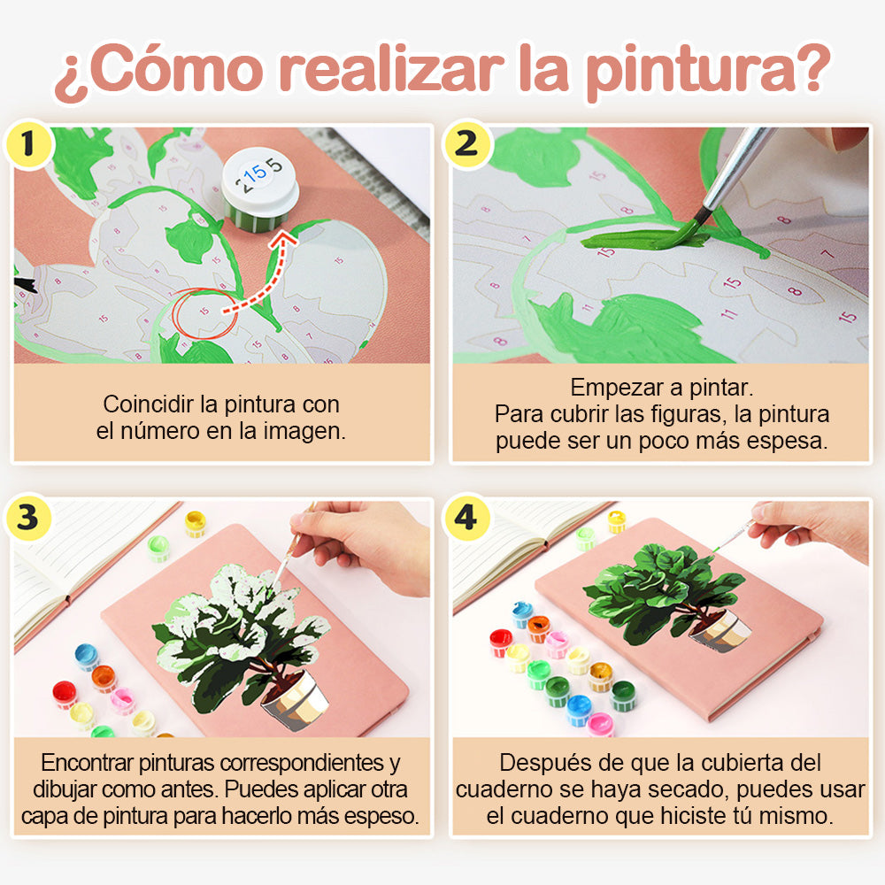 Plantas Verdes y Exuberantes en Macetas Cuaderno Pintar por Números