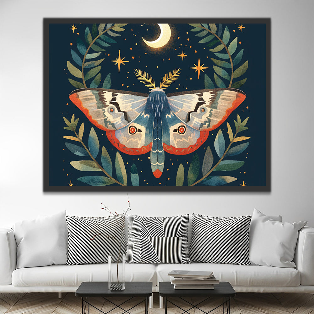 Polilla y La Luna y Ramas con Hojas Pintar por Números