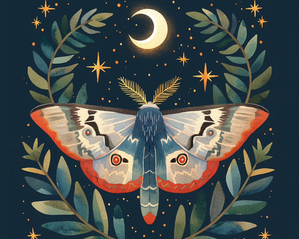 Polilla y La Luna y Ramas con Hojas Pintar por Números