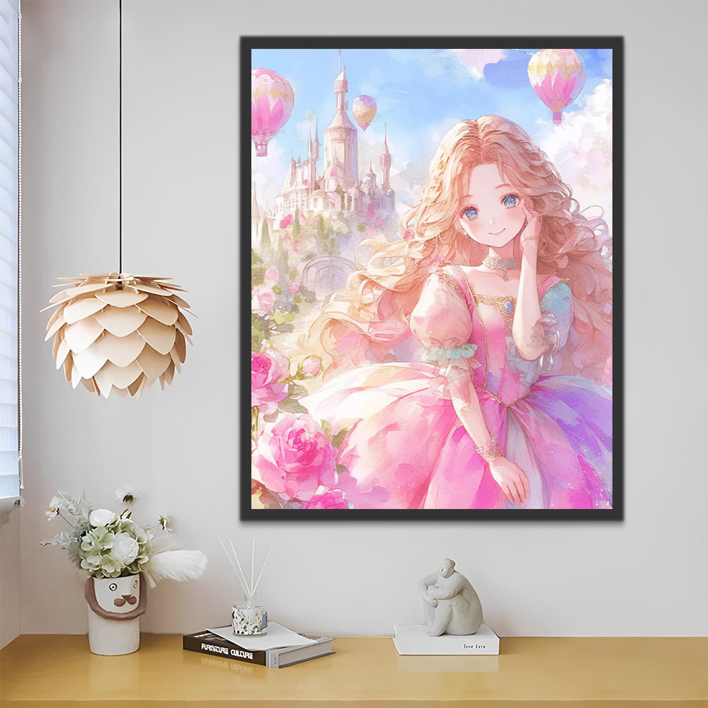 Princesa Hermosa y Rosas con Fondo de Castillo Pintar por Números