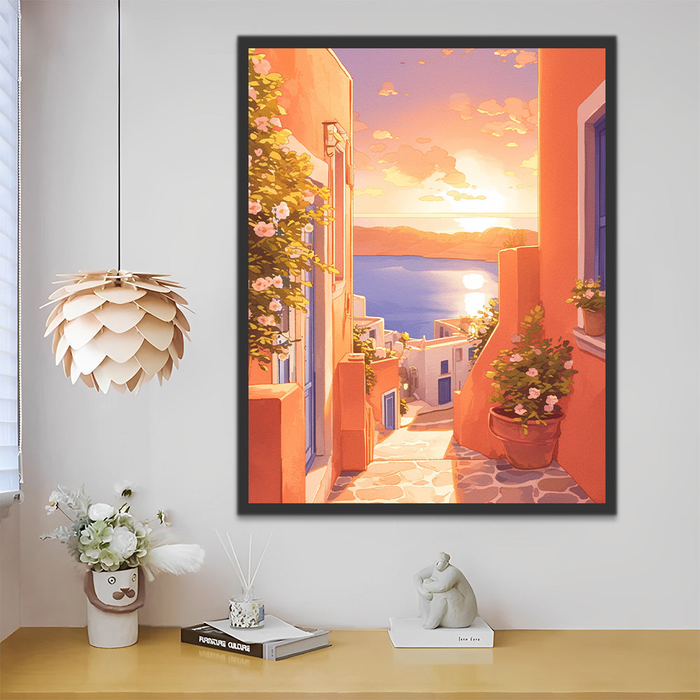 Pueblo Costero Durante la Puesta del Sol Pintar por Números