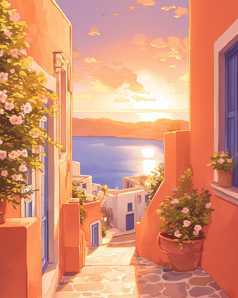 Pueblo Costero Durante la Puesta del Sol Pintar por Números