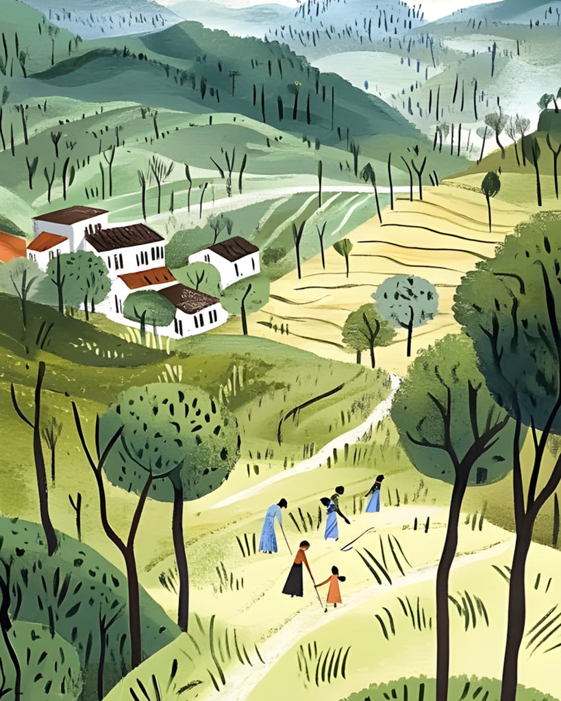 Pueblo en el Valle con Árboles Pintar por Números