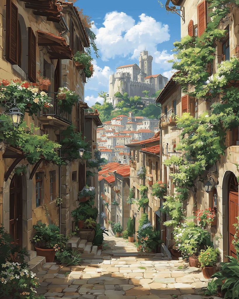 Pueblos Europeos Verdes Pintar por Números