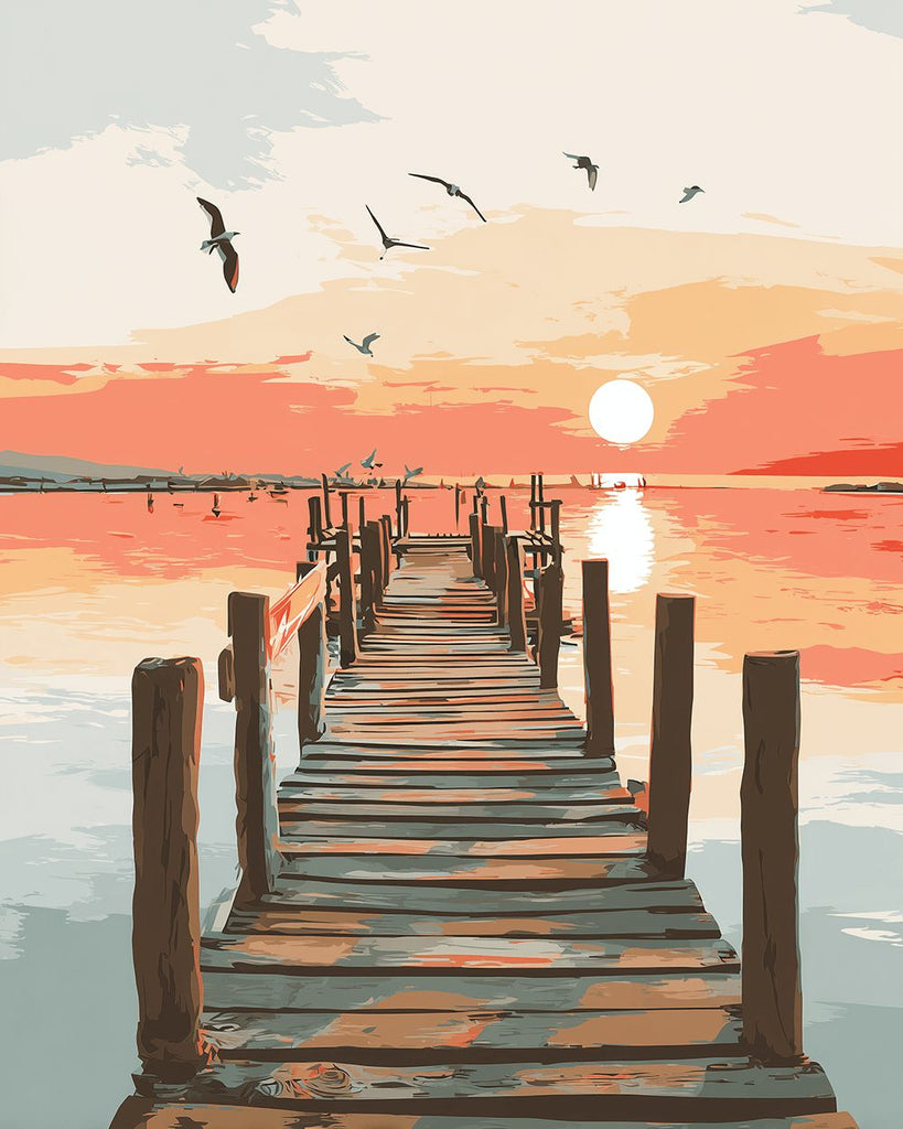 Puente de Madera en el Mar al Amanecer Pintar por Números