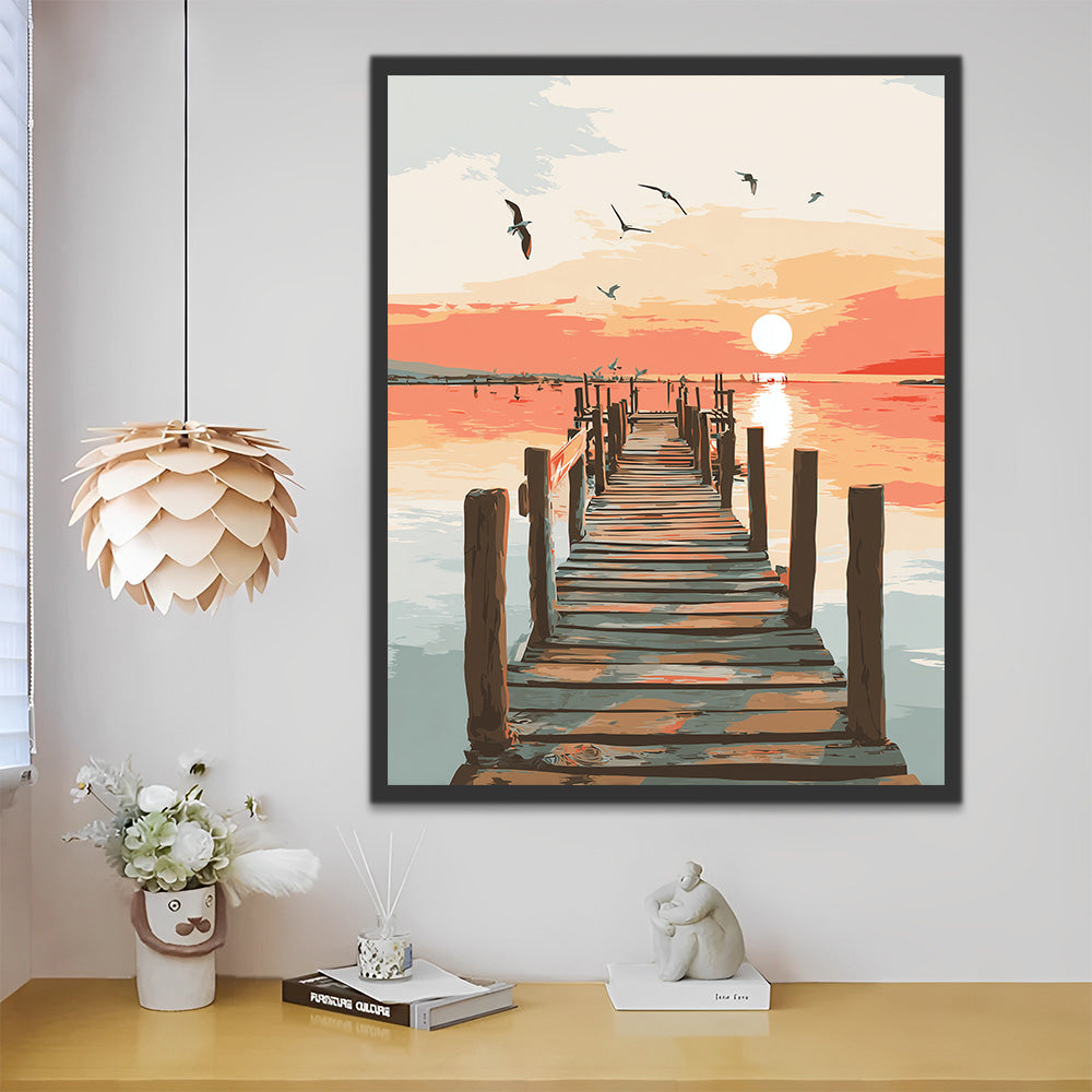 Puente de Madera en el Mar al Amanecer Pintar por Números