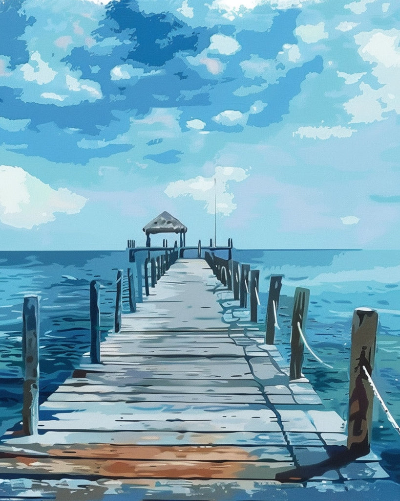 Puente de Madera en el Mar Azul Pintar por Números