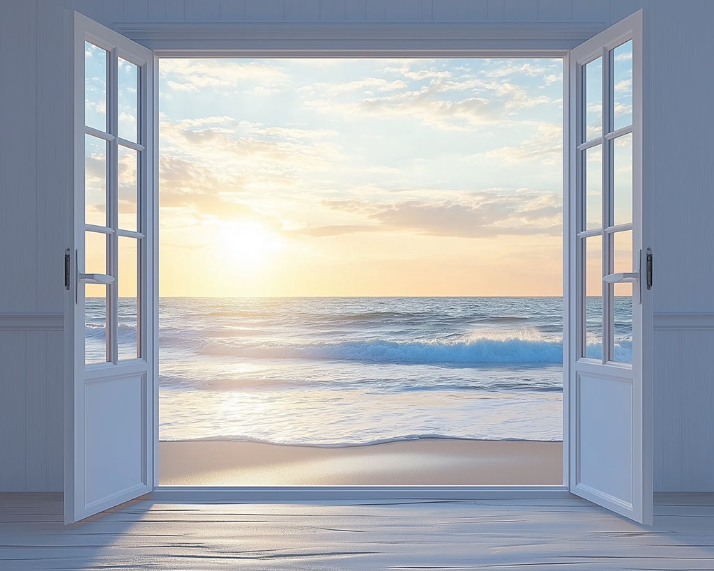 Puerta Abierta Blanca y Paisaje de Mar Pintar por Números
