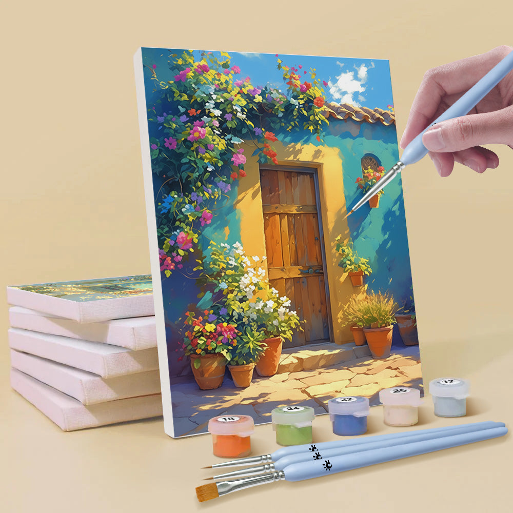 Puerta de Madera Cubierta de Flores 6 Partes Mini Pintar por Números