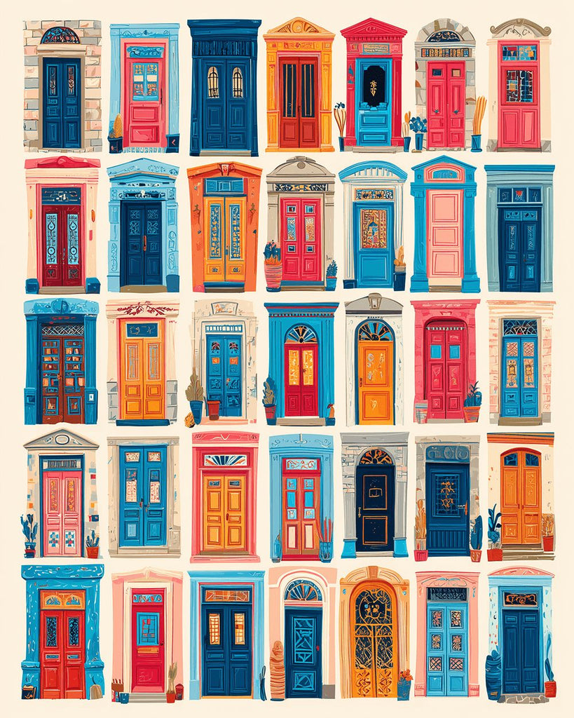 Puertas Coloridas y Hermosas de Estilo Europeo Pintar por Números