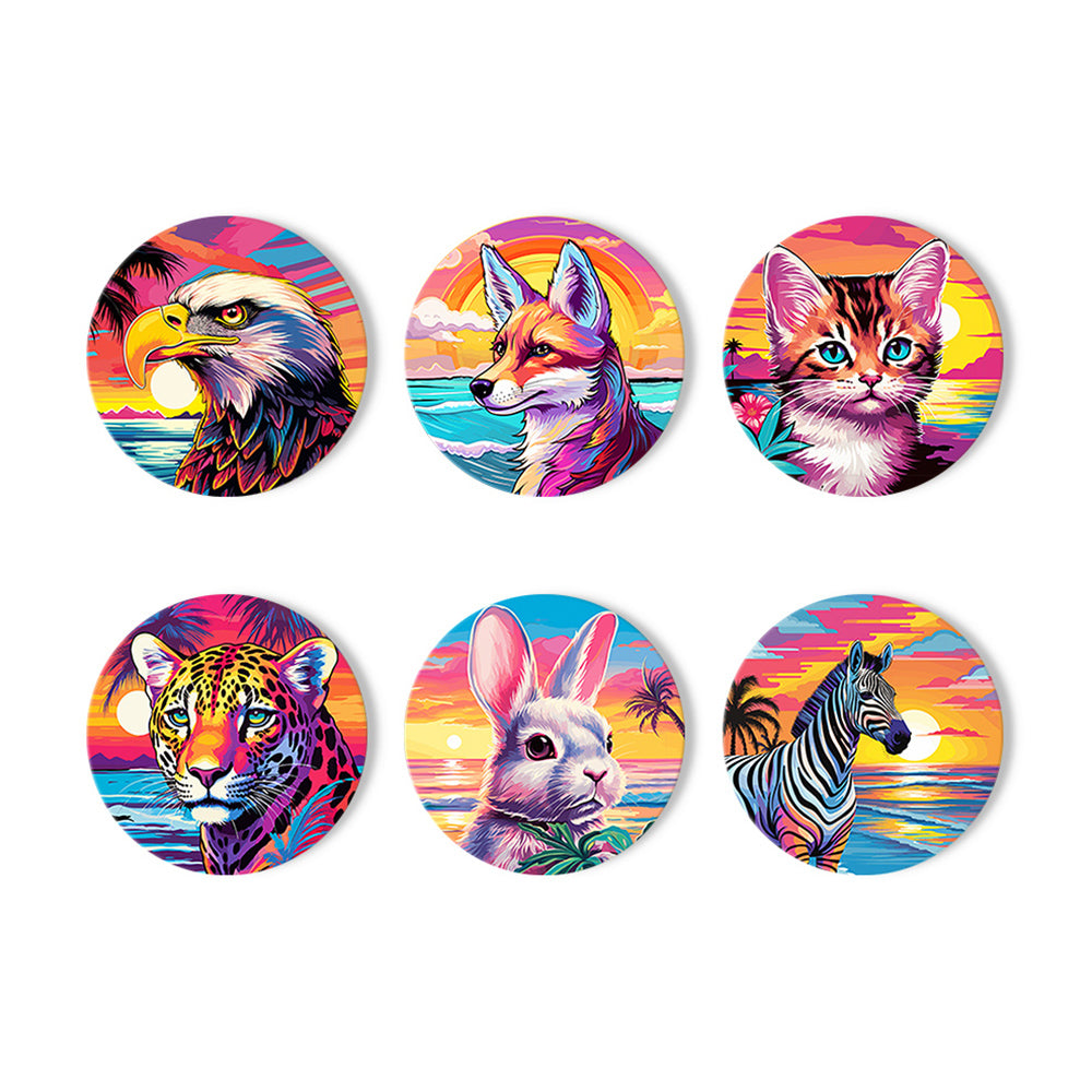 Puesta de Sol y Animales Junto al Mar 6 Posavasos Pintar por Números