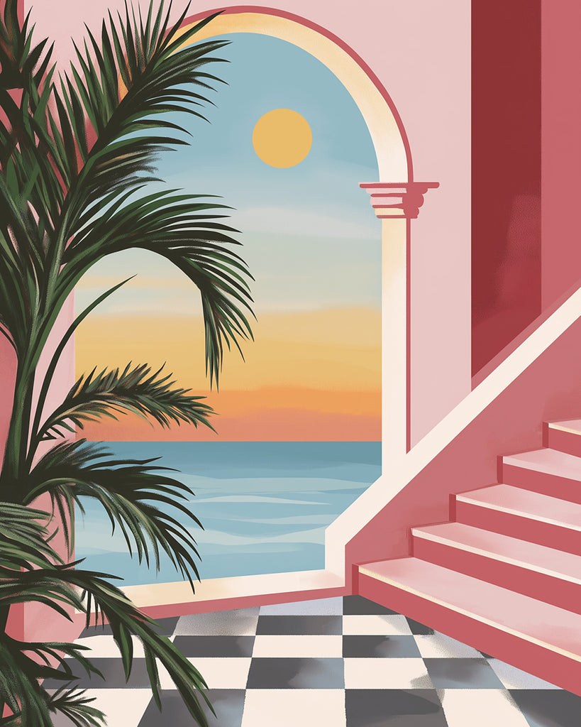 Puesta del Sol sobre Mar Vista desde Puerta Arqueada Pintar por Números