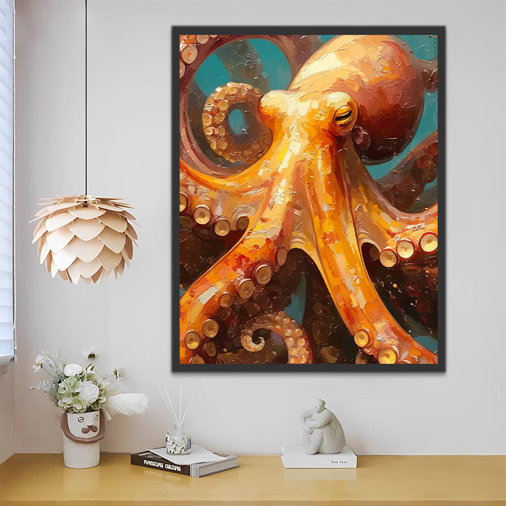Pulpo Anaranjado en el Mar Verde Pintar por Números