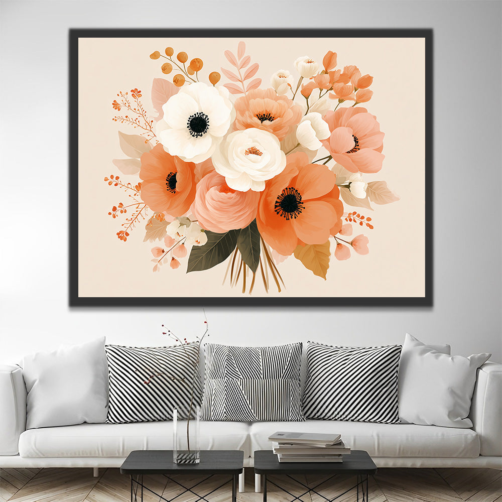 Ramo de Amapolas Rosadas y Blancas Pintar por Números