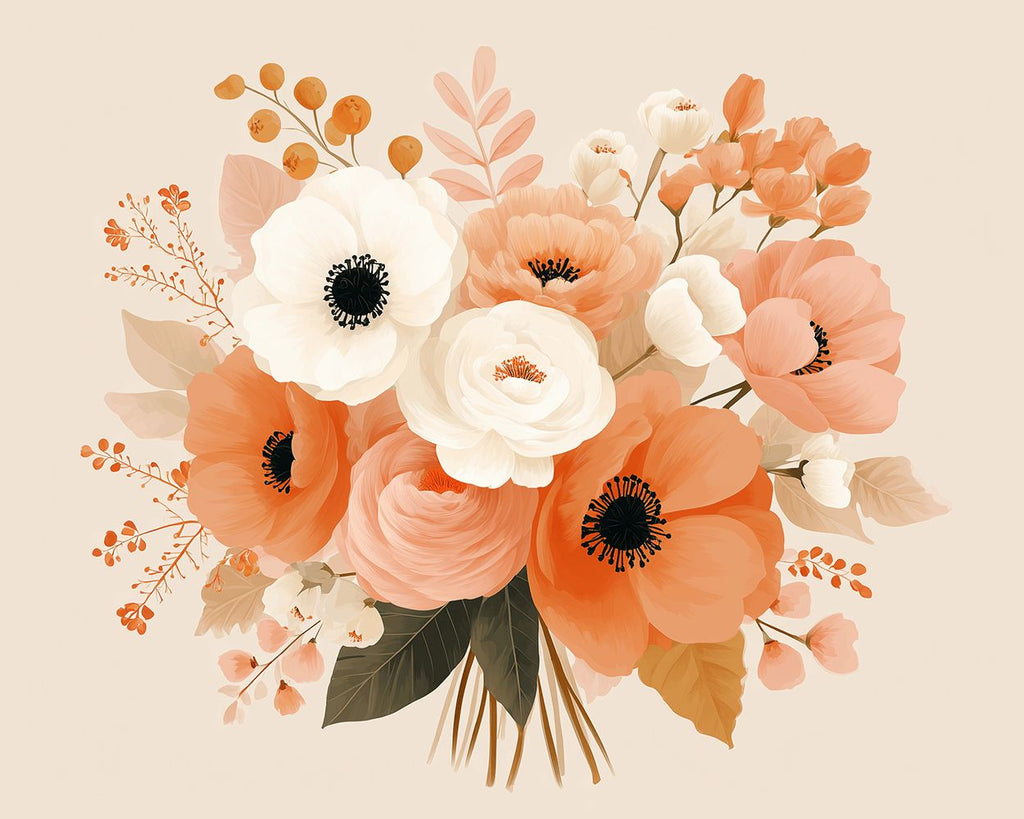 Ramo de Amapolas Rosadas y Blancas Pintar por Números