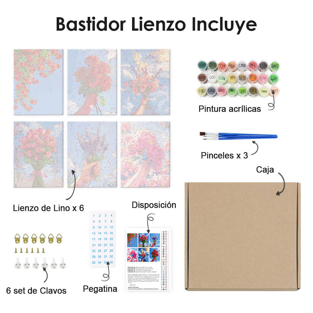 Ramos de Flores bajo Cielo Azul 6 Partes Mini Pintar por Números