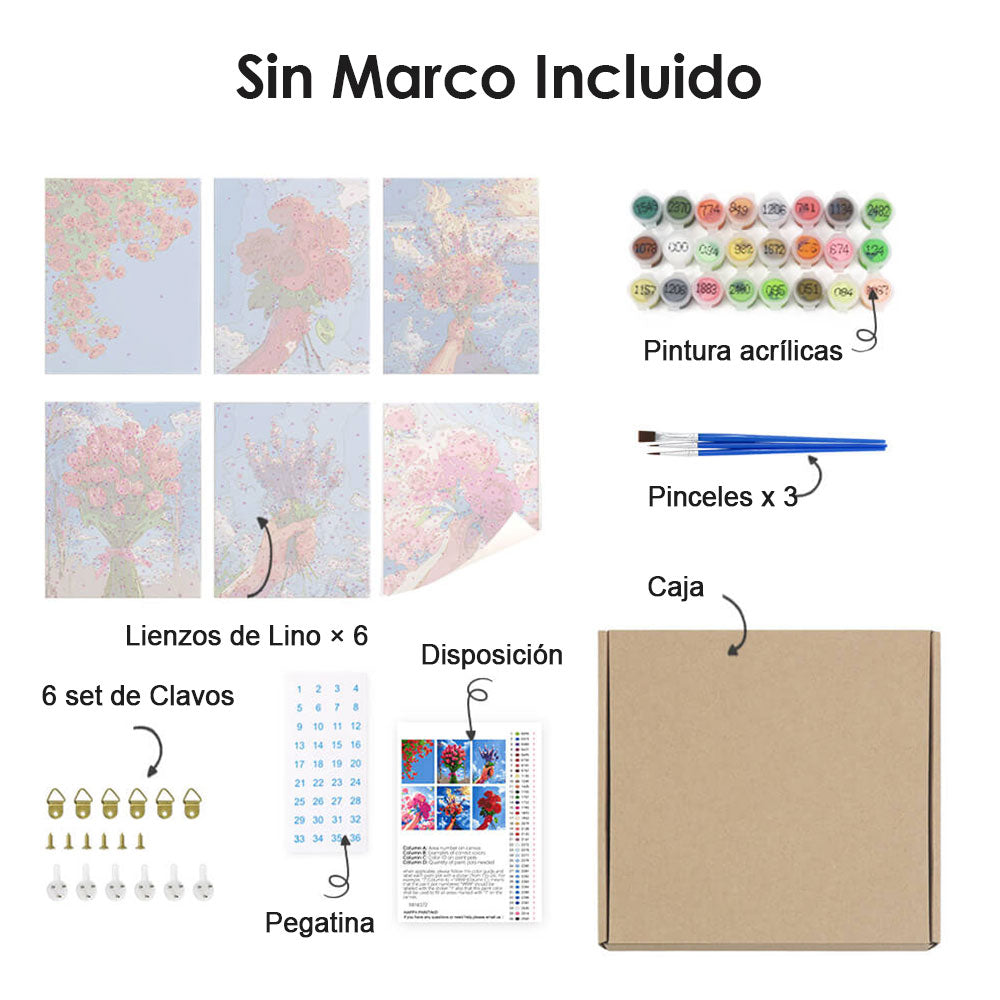 Ramos de Flores bajo Cielo Azul 6 Partes Mini Pintar por Números