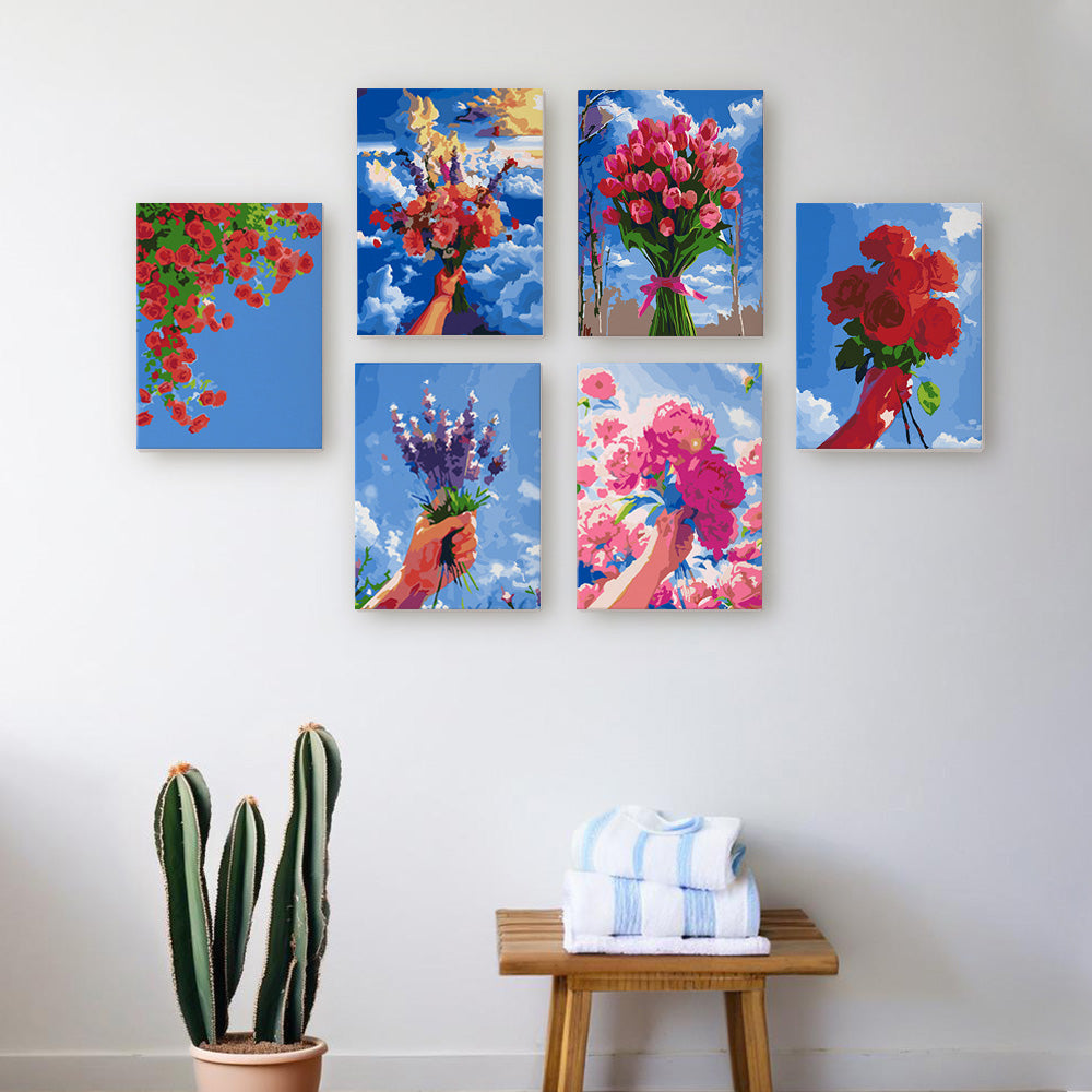 Ramos de Flores bajo Cielo Azul 6 Partes Mini Pintar por Números
