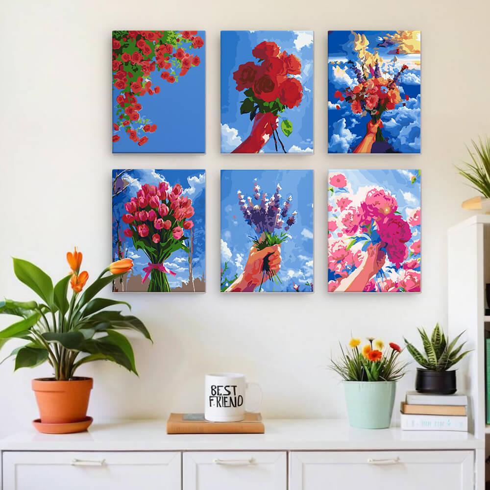 Ramos de Flores bajo Cielo Azul 6 Partes Mini Pintar por Números
