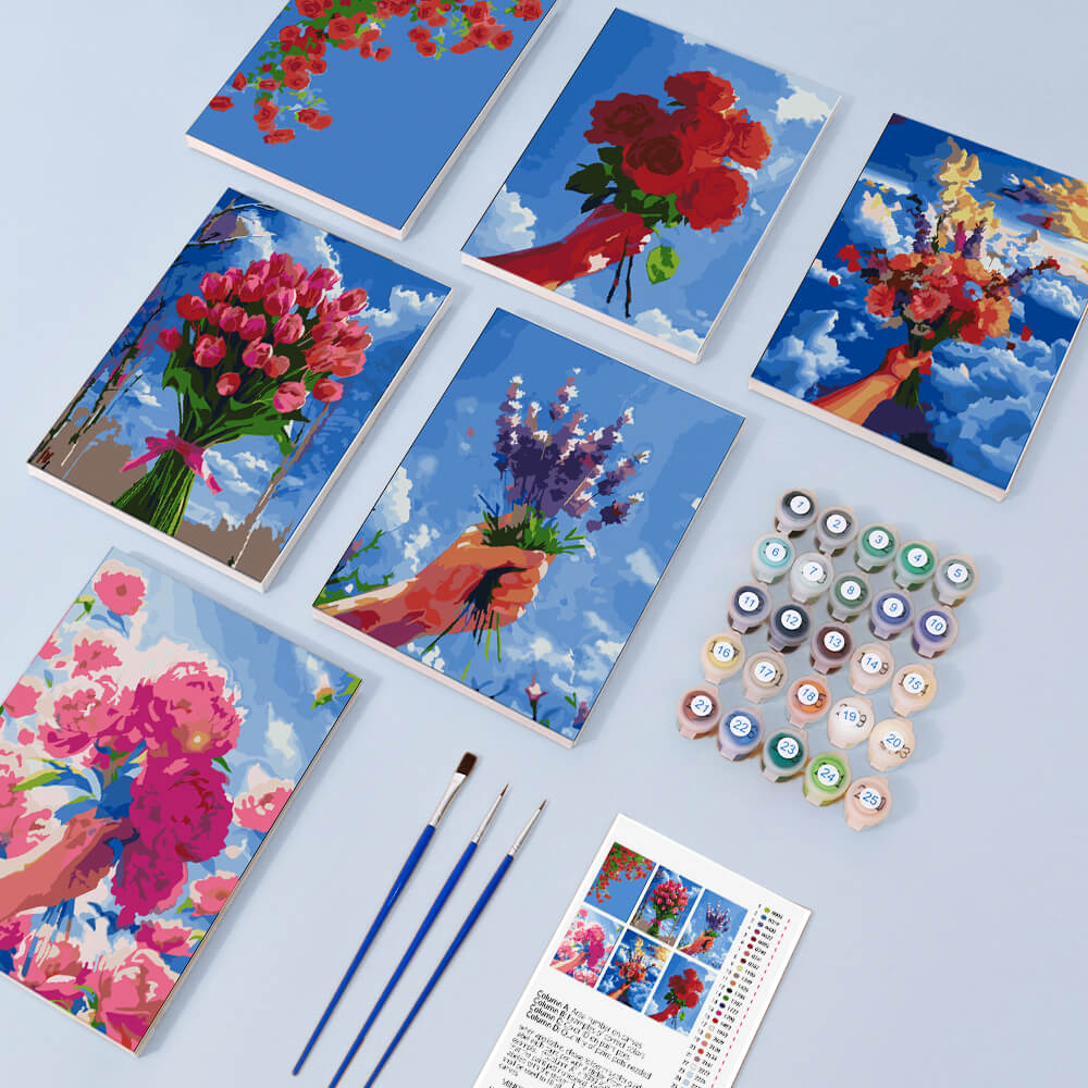 Ramos de Flores bajo Cielo Azul 6 Partes Mini Pintar por Números