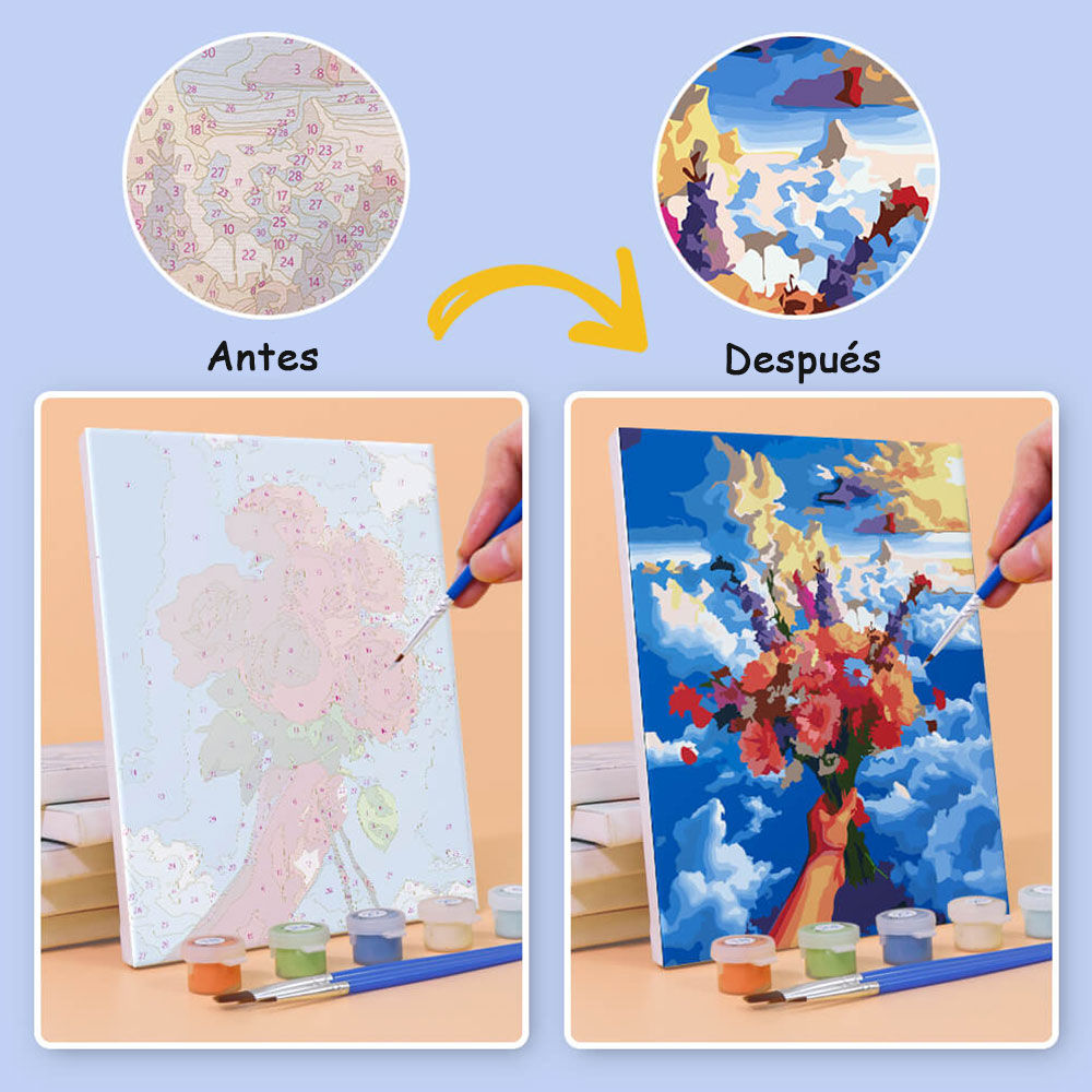 Ramos de Flores bajo Cielo Azul 6 Partes Mini Pintar por Números