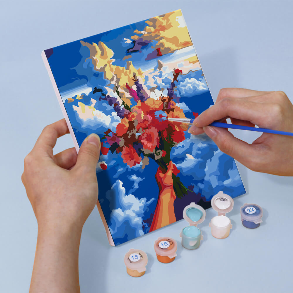 Ramos de Flores bajo Cielo Azul 6 Partes Mini Pintar por Números