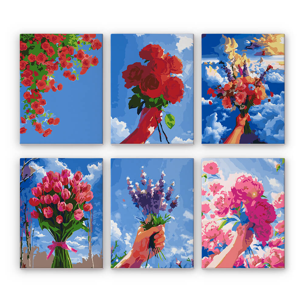 Ramos de Flores bajo Cielo Azul 6 Partes Mini Pintar por Números