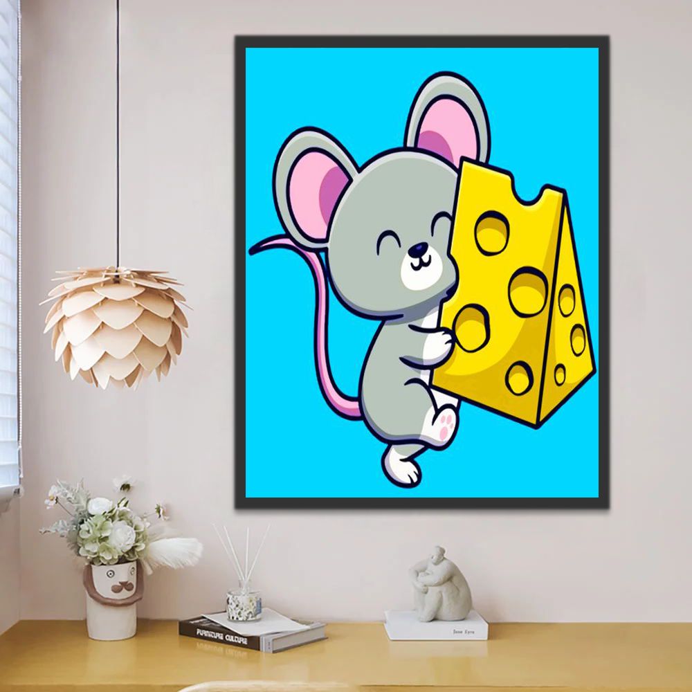 Ratón Lindo Abrazando un Queso Pintar por Números Niños