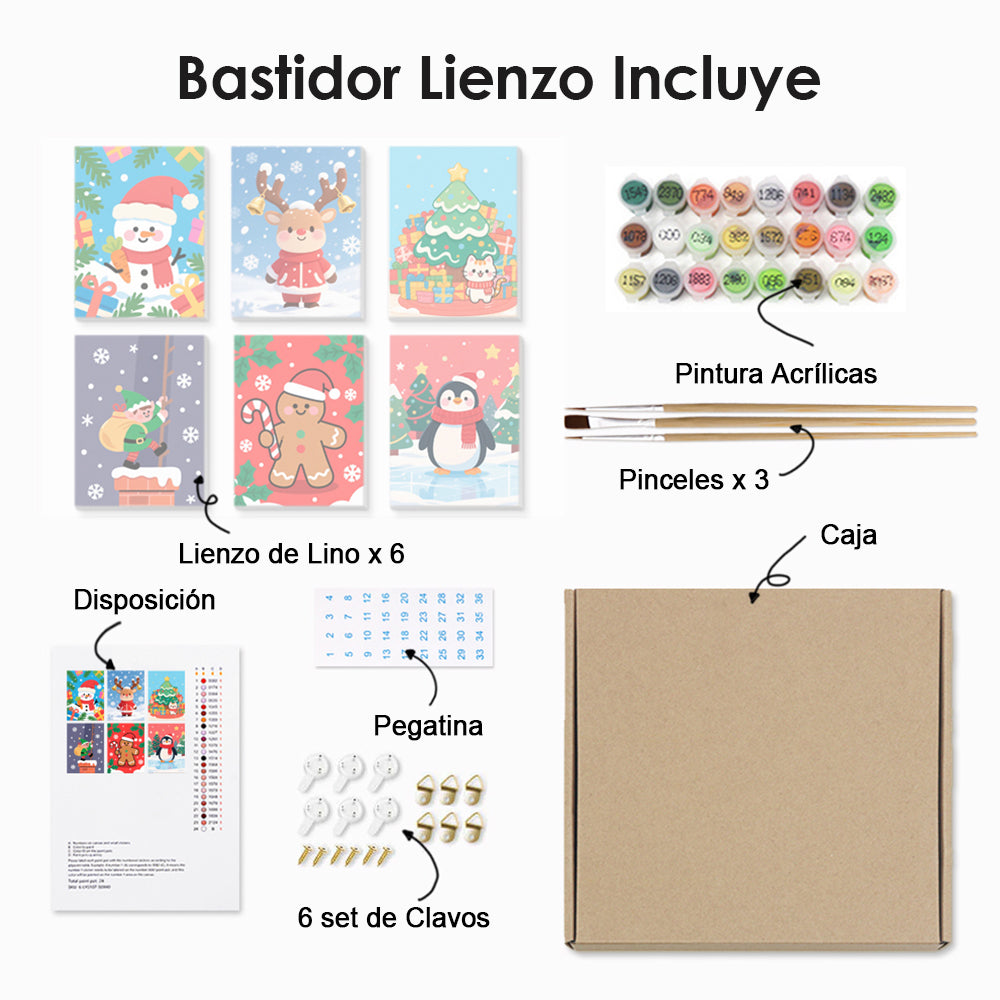 Regalos de Navidad y Copos de Nieve 6 Partes Mini Pintar por Números