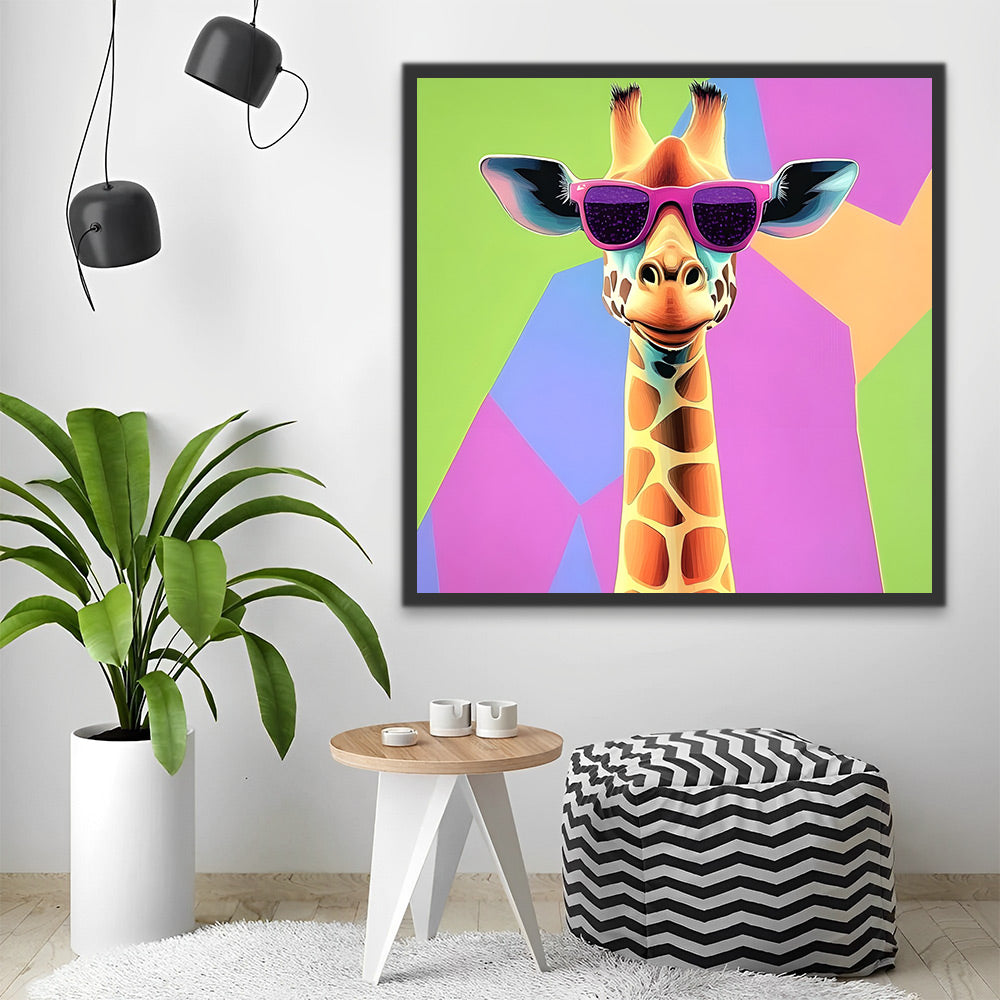 Retrato de Jirafa con Gafas Moradas de Sol Pintar por Números