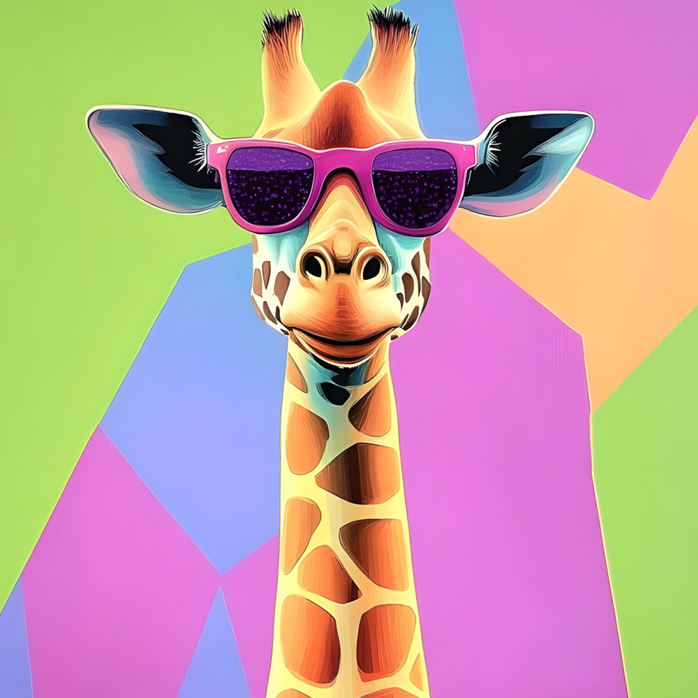 Retrato de Jirafa con Gafas Moradas de Sol Pintar por Números
