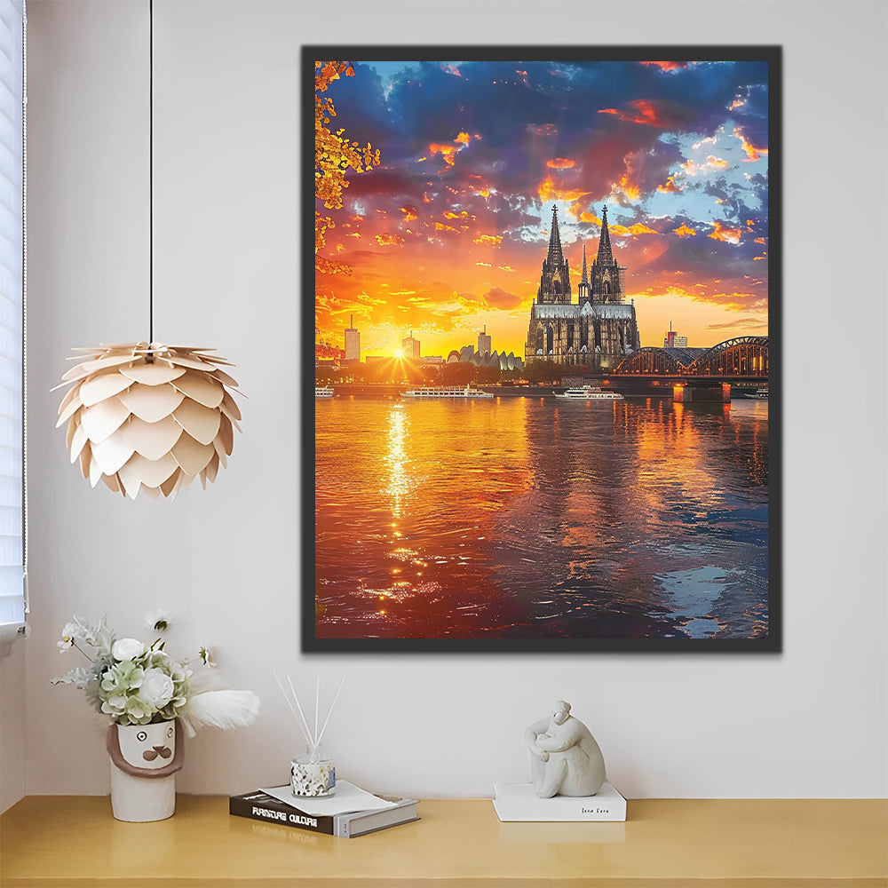 Río de Ciudad con la Puesta del Sol Pintar por Números