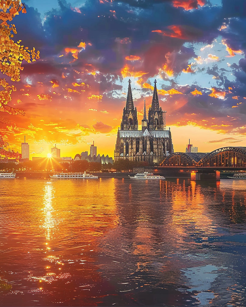 Río de Ciudad con la Puesta del Sol Pintar por Números