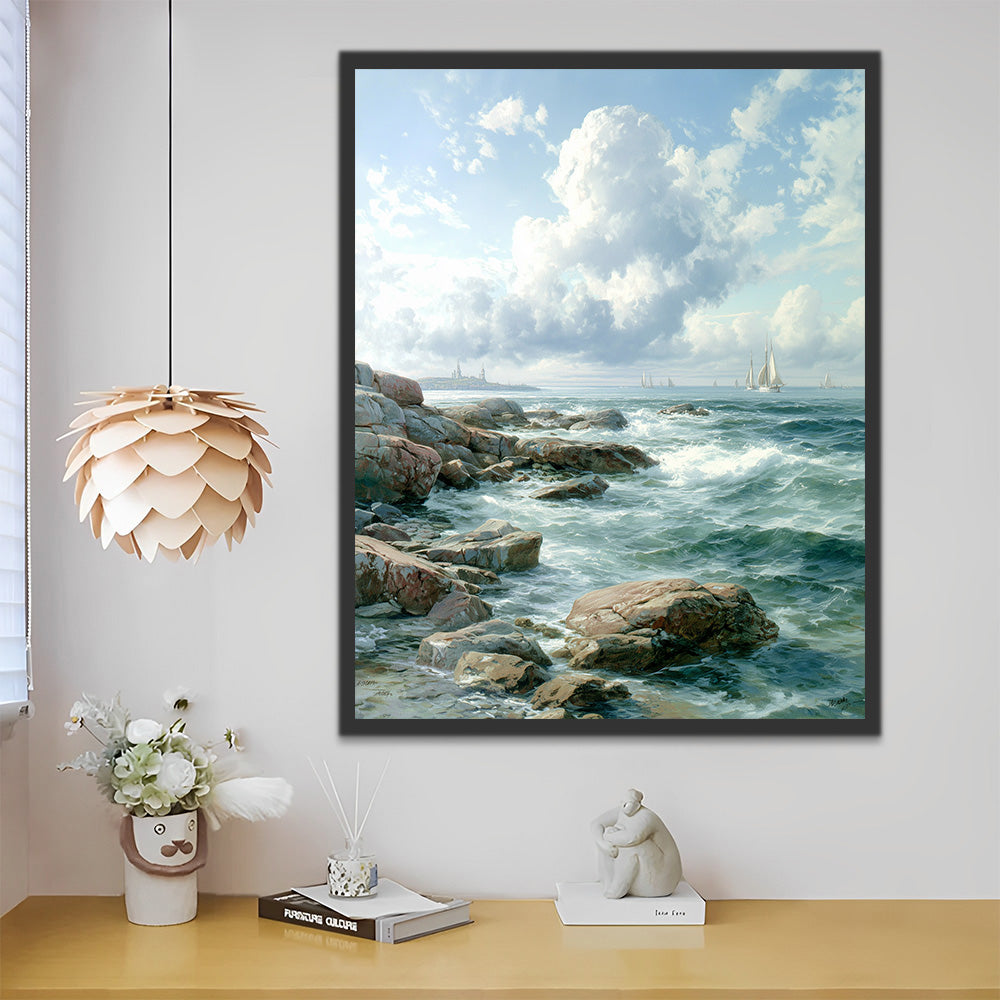 Rocas y Barcos de Velas en el Mar Pintar por Números