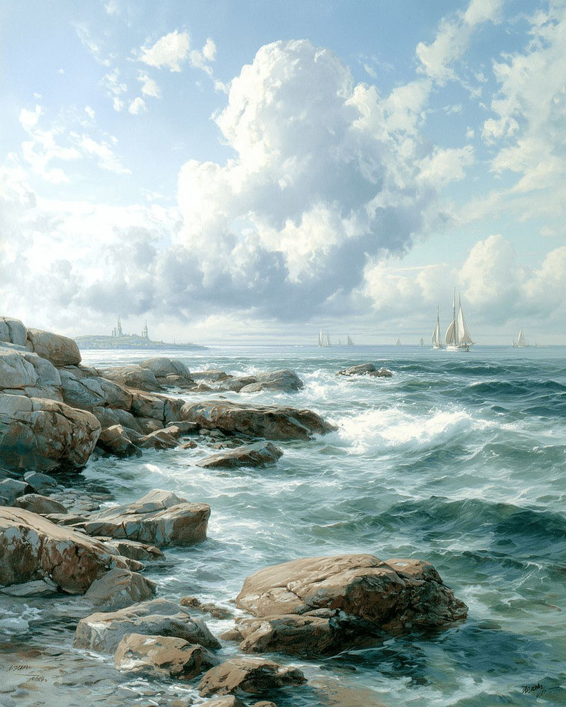 Rocas y Barcos de Velas en el Mar Pintar por Números