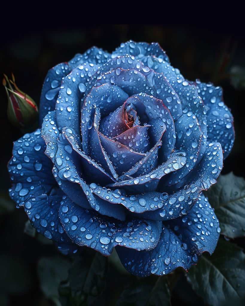Rosa Azul con Gotas de Agua en el Fondo Negro Pintar por Números