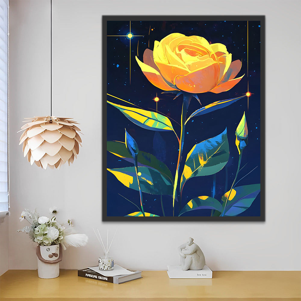 Rosa Bonita Amarilla en la Noche Estrellada Pintar por Números