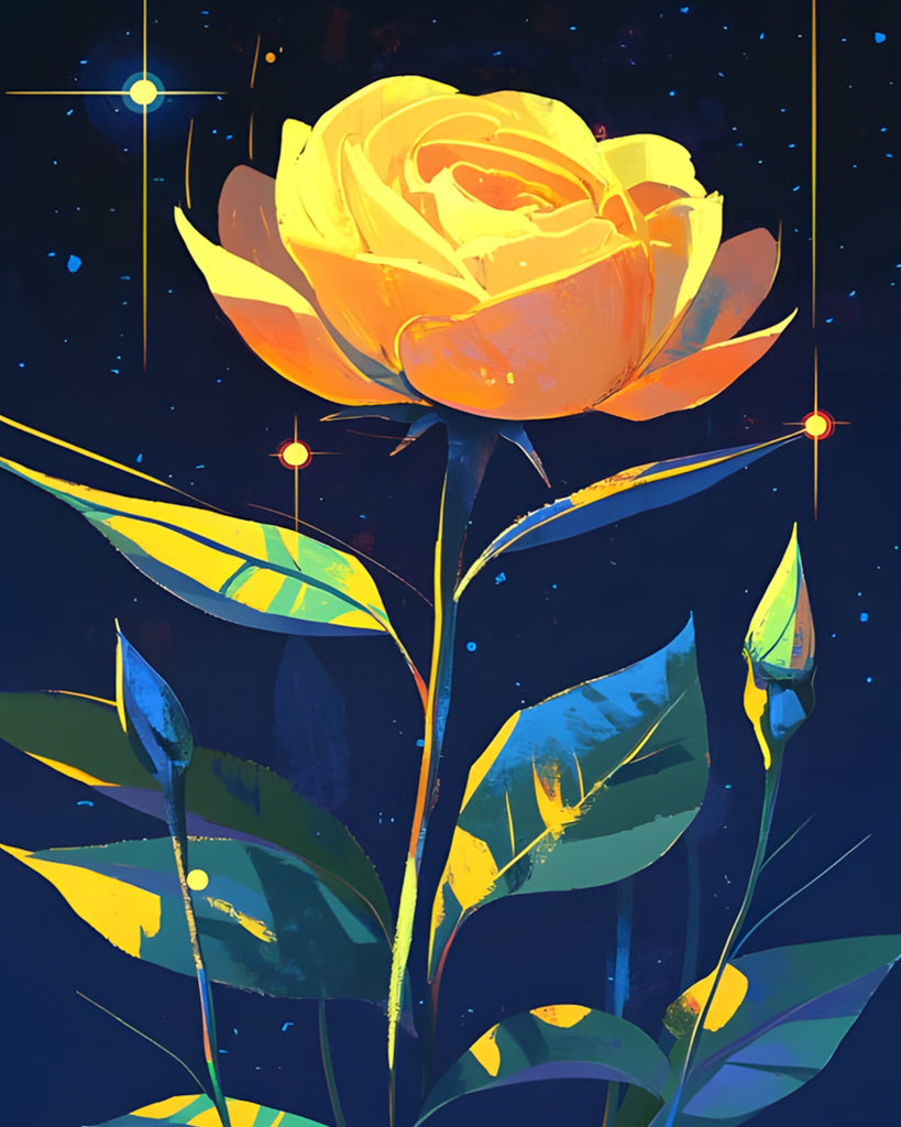 Rosa Bonita Amarilla en la Noche Estrellada Pintar por Números