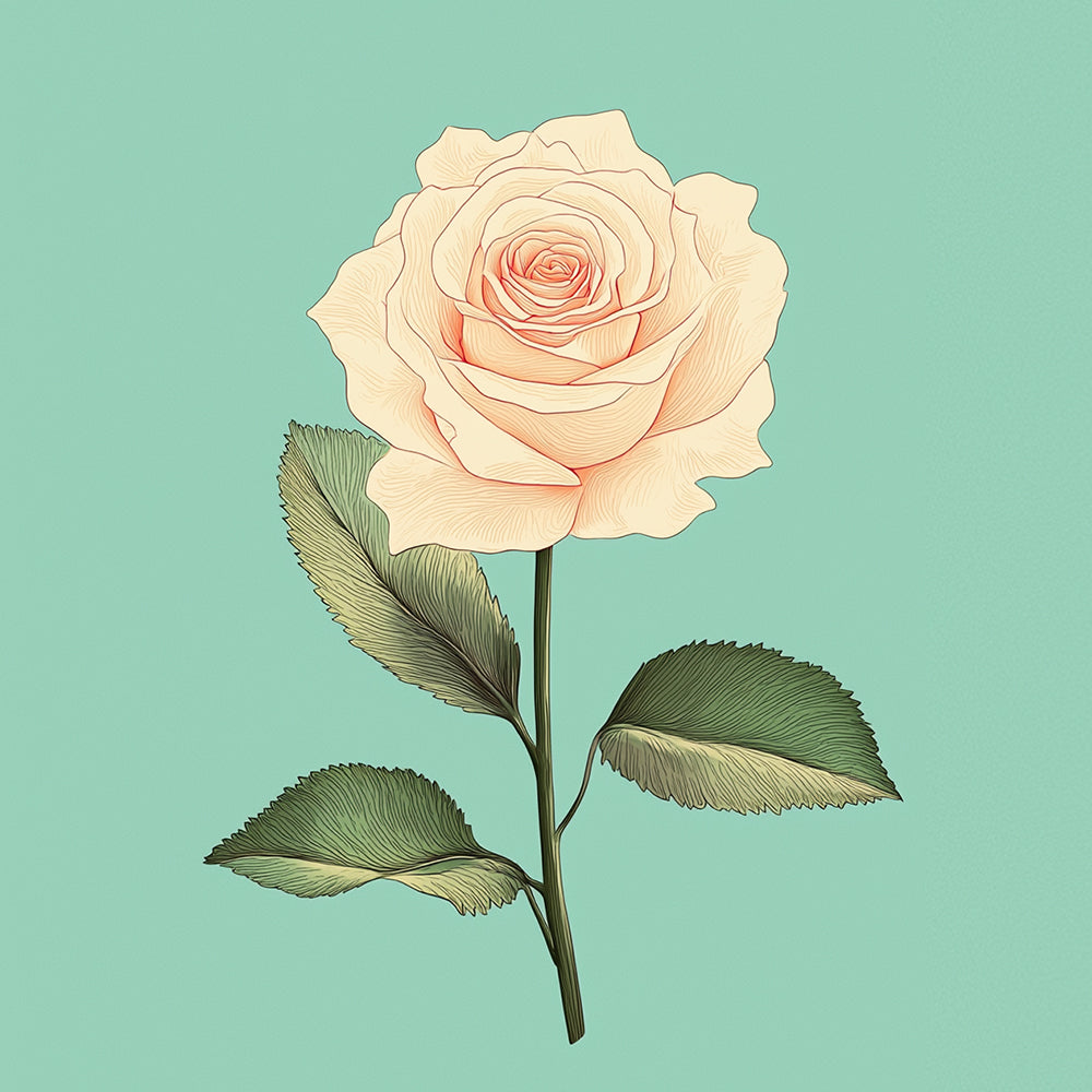 Rosa de Color Champán con Hojas Verdes Mini Pintar por Números