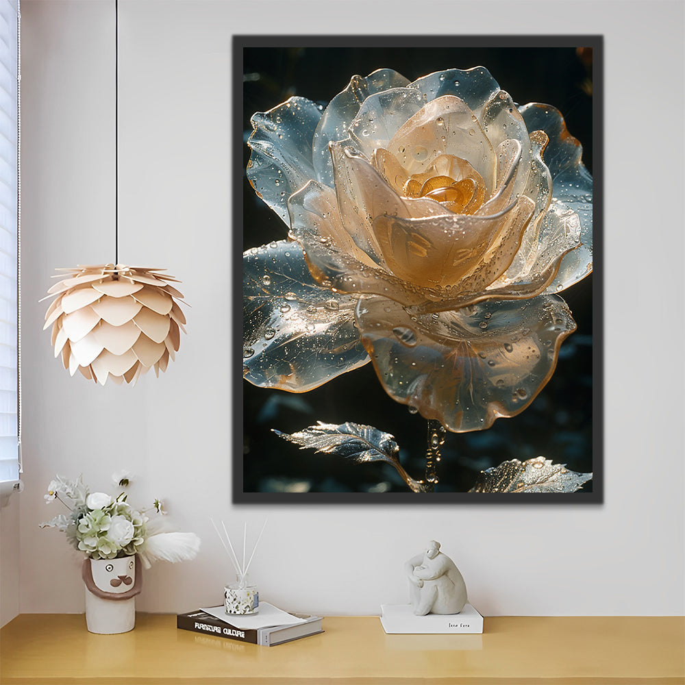 Rosa de Pétalos de Hielo en Color Amarillo Claro Pintar por Números