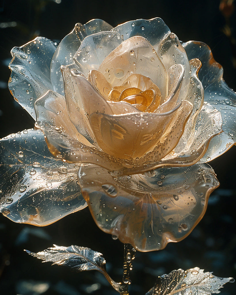Rosa de Pétalos de Hielo en Color Amarillo Claro Pintar por Números