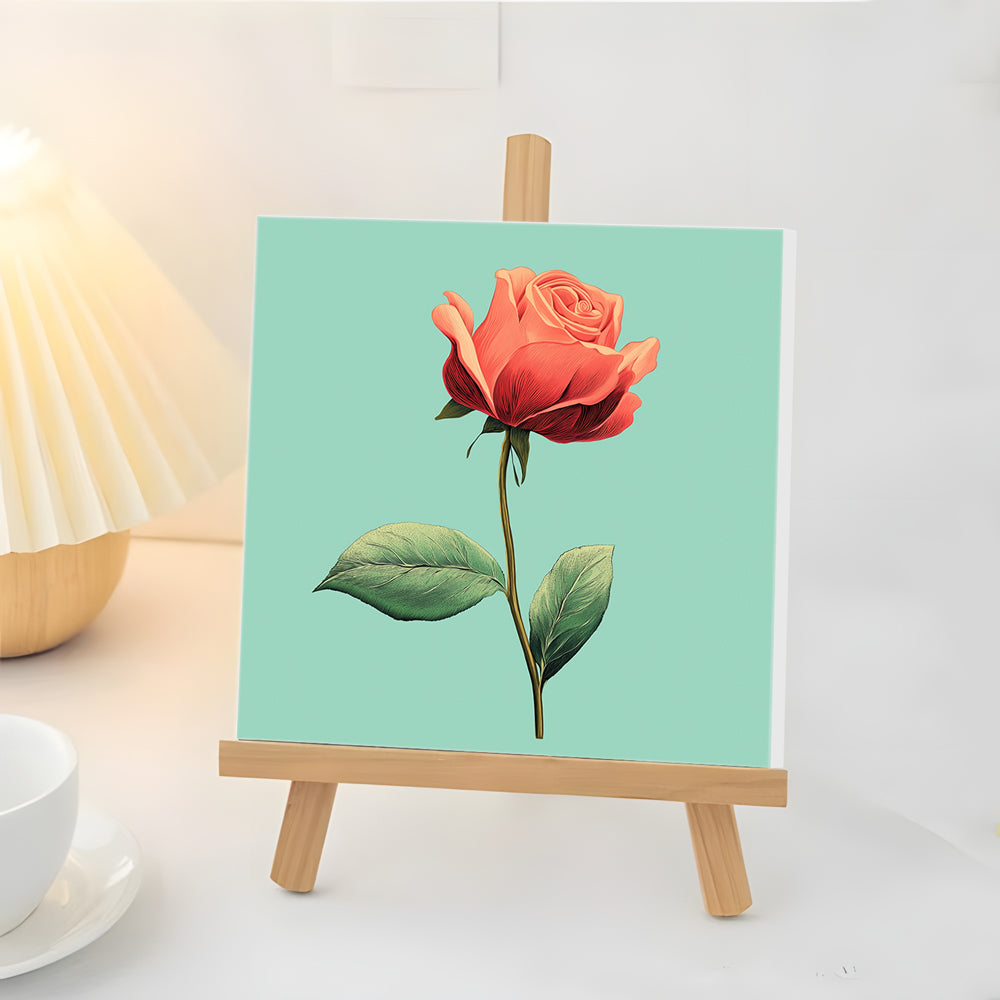 Rosa Roja con Hojas Verdes Mini Pintar por Números