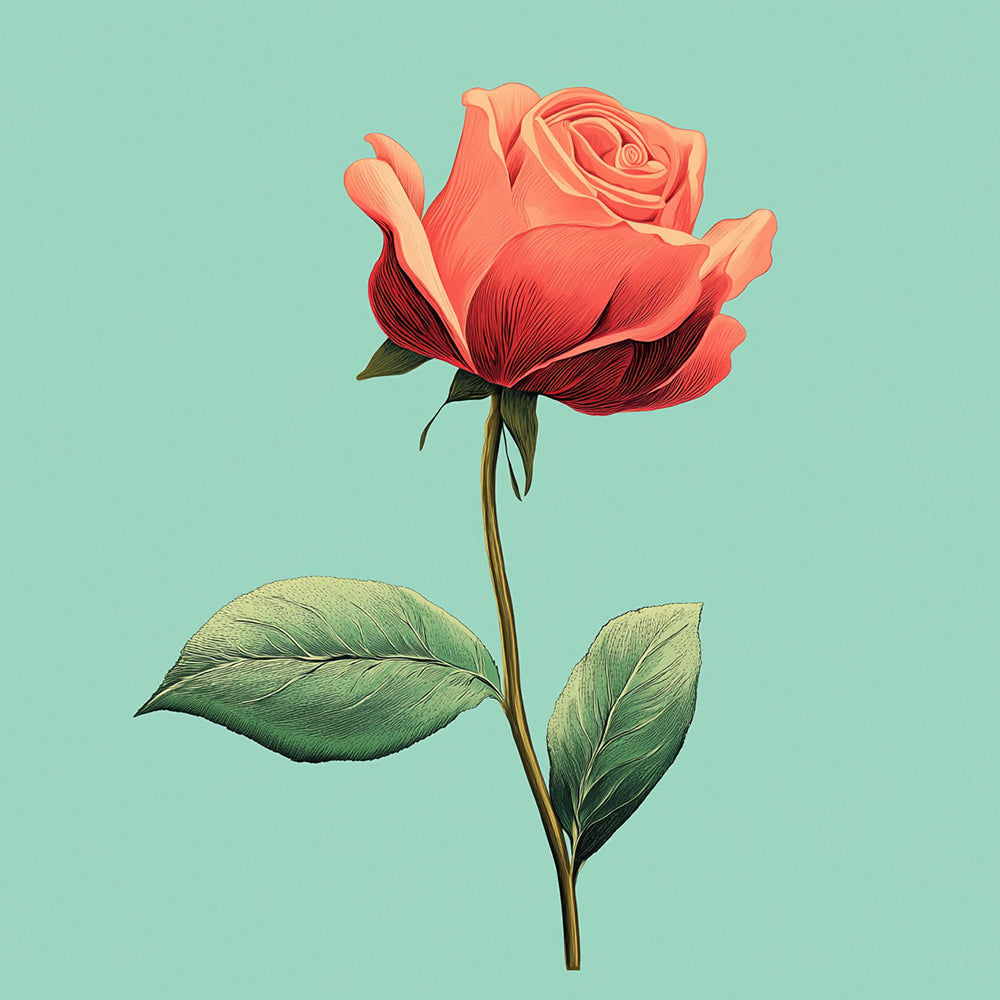 Rosa Roja con Hojas Verdes Mini Pintar por Números
