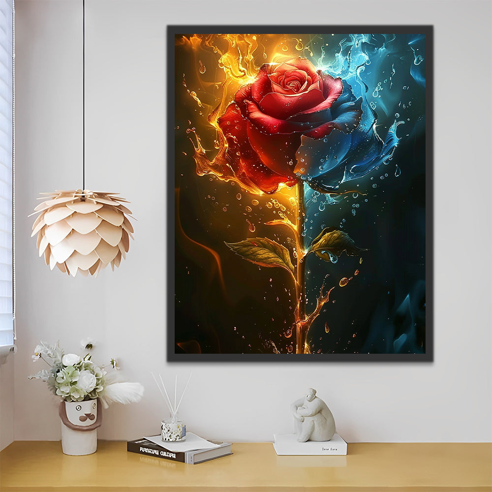 Rosa Roja del Hielo y del Fuego con Fondo Oscuro Pintar por Números