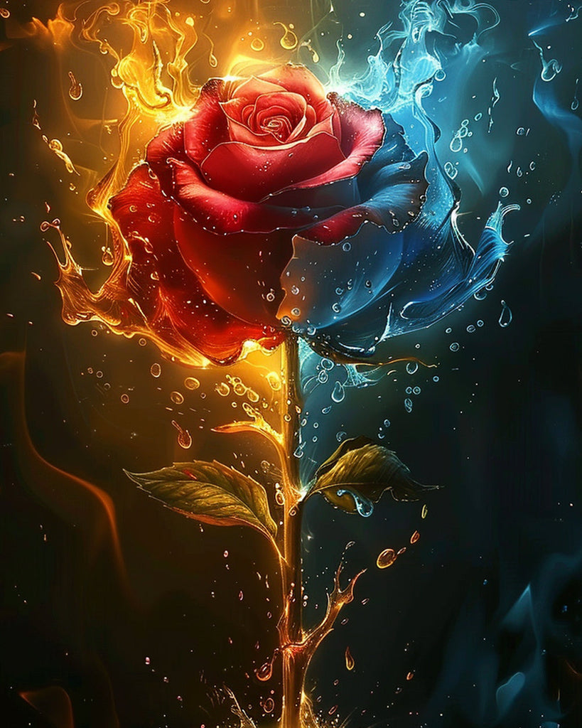 Rosa Roja del Hielo y del Fuego con Fondo Oscuro Pintar por Números